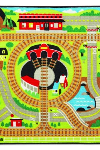 000772095549 Round The Rails Train Rug With Train Cars