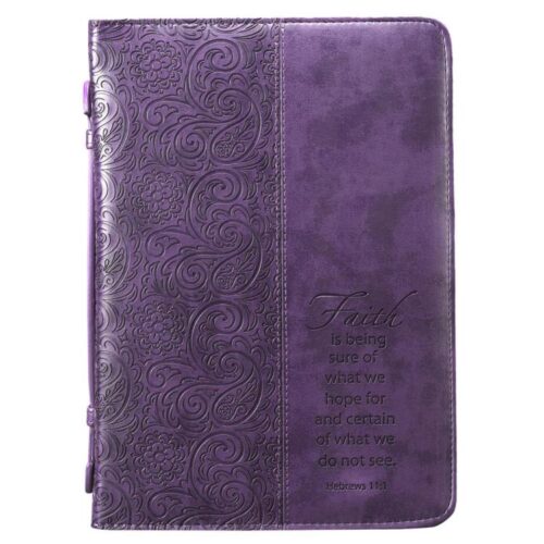 6006937096790 Purple Faux Leather Bible Cover for Women  Faith Purple Paisley- Hebrews 11:1  Z