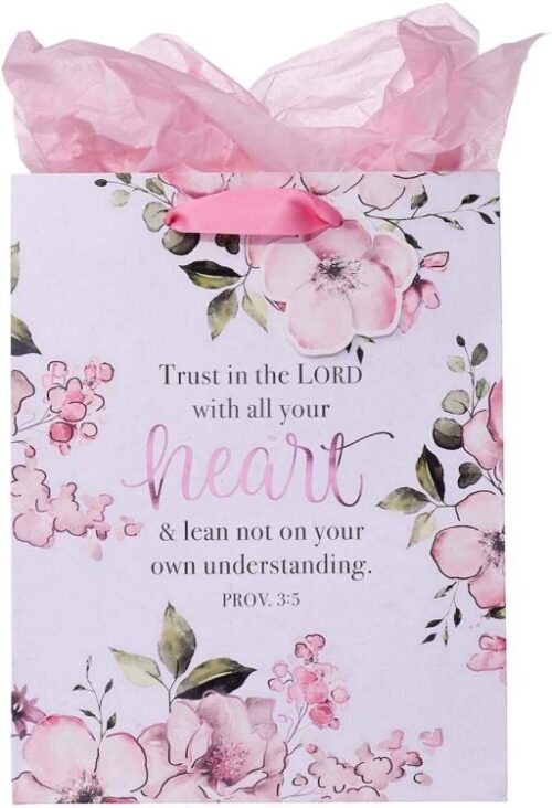 1220000132139 Pink Gift Bag & Tissue Paper Set: Trust In The Lord - Proverbs 3:5 Verse