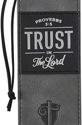 1220000139954 Black Charcoal Gray Faux Leather Bookmark for Men: Trust in the Lord - Proverbs