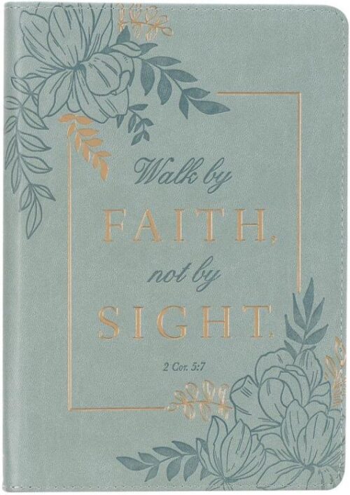 9781642724189 Classic Faux Leather Journal Walk by Faith 2 Cor. 5:7 Powder Blue Floral Inspira