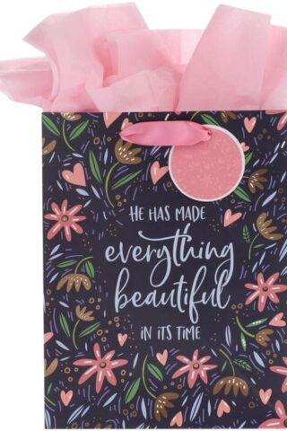 1220000134362 Navy/Pink Floral Gift Bag w/Tissue: Everything Beautiful