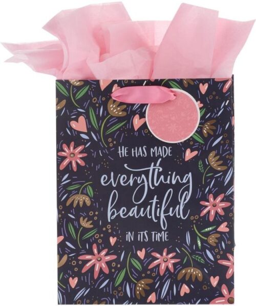 1220000134362 Navy/Pink Floral Gift Bag w/Tissue: Everything Beautiful
