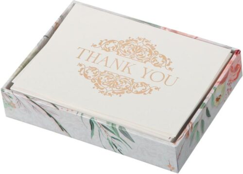 1220000323933 Boxed Floral Thank You Note Card & Pink Floral Envelope Set: Inspirational Scrip