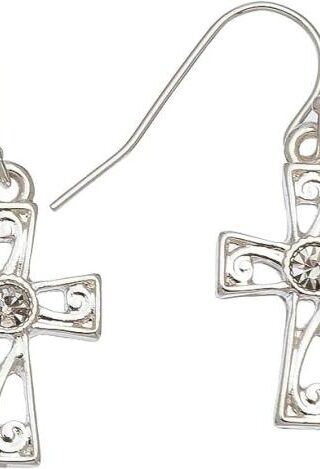 780932403925 Silver Crystal Drop Cross (Earring)