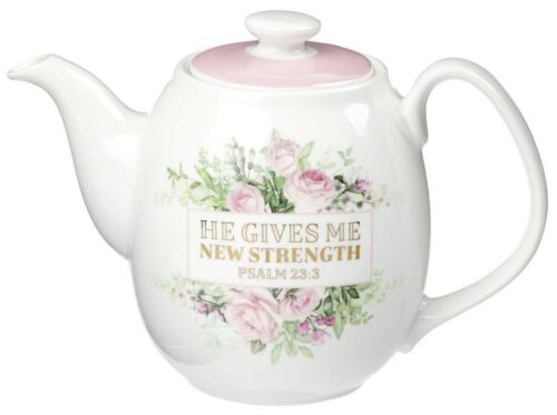 1220000137042 He Gives Me New Strength Ceramic Teapot Psalm 23:3