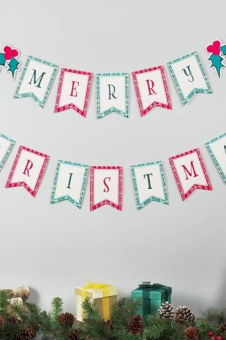 1220000329041 Decorative Two Piece Merry Christmas Die-Cut Paper Garland Set on String for Han
