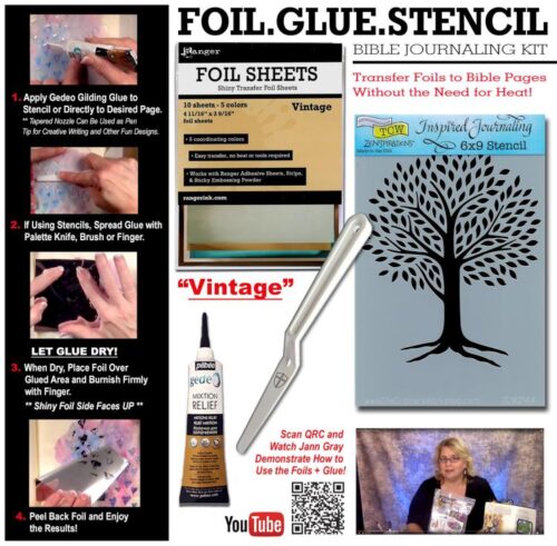 634989467044 Vintage Foil Glue Stencil Bible Journaling Kit
