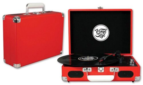 766510006962 Vinyl Styl Groove Portable 3 Speed Turntable Red