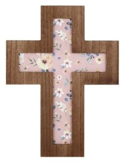 886083737589 Wall Cross Walnut With Spring Floral