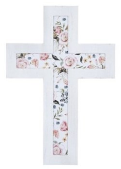 886083737619 Wall Cross White With Spring Floral