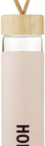 886083993732 Hopeful Glass Water Bottle With Silicone Sleeve And Bamboo Lid