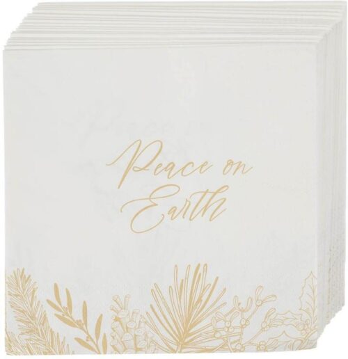 1220000328990 Decorative 12 Piece Square Christmas Paper Napkin Set for Home & Kitchen: Peace