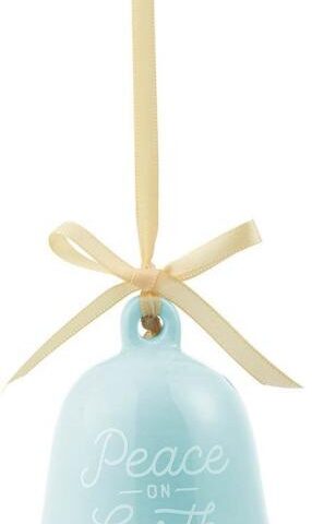 1220000329119 Small Festive Decorative Ceramic Bell Christmas Ornament: Peace on Earth Inspira