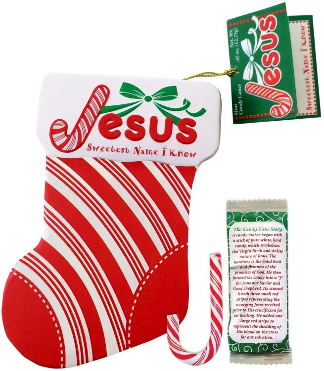 641520003203 Jesus Sweetest Name I Know Mini Candy Cane Stocking Ornament Tin