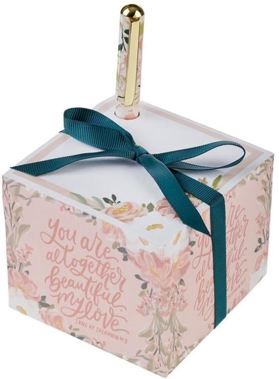 1220000721098 You Are Altogether Beautiful Pink Floral Note Block With Pen Set Song Of So