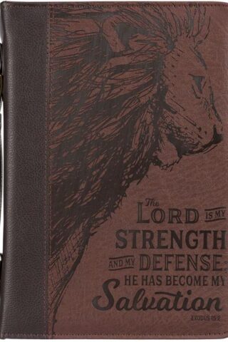 1220000137240 Lord is My Strength w/Lion Exodus 15:2 Faux Leather Classic Bible Cover Case