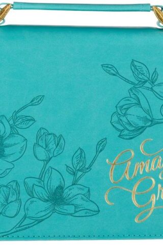 1220000320116 Protective Teal Flower Faux Leather Bible Cover Carry Case with Handle for Women